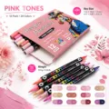 Set de 12 rotuladores acrílicos de doble punta tonos rosas con carta de colores - Serie rosa - 12 piezas / 24 colores