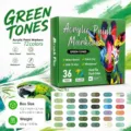 Set de marcadores acrílicos de doble punta, 72 colores vibrantes y resistentes al agua. - Serie verde - 36 piezas / 72 colores