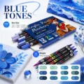 Rotuladores acrílicos doble punta set tonos azules 12 uds 24 colores para dibujo artístico - Serie azul - 12 piezas / 24 colores