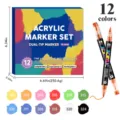 Set de 12 marqueurs acryliques à double pointe, parfait pour la peinture artistique et le dessin. - Marqueurs à double pointe 12 couleurs en boîte empilable