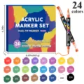 Set de 24 Marqueurs Acrylique à Double Pointe Stylos de Peinture pour Artiste et Loisir - Marqueurs à double pointe 24 couleurs en boîte empilable