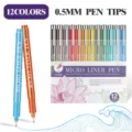 Set van 12 Fineliner Pennen 0.5mm Waterdichte Tekenpennen Schetsen Kunst Markers - 12 Kleuren Boxset / Kleurrijk