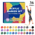 Lot de 36 Marqueurs Acrylique Double Pointe Stylos Peinture pour Toile Rocher Artisanat - Marqueurs à double pointe 36 couleurs en boîte empilable