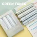 Pastel markeerstift set, 4 kleuren sneldrogende marker pennen voor journaling en notities. - Groene serie, set van 4