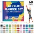 Set de 60 Marqueurs Acrylique à Double Pointe pour Peinture Artistique et Loisirs Créatifs - Feutres à double pointe de 60 couleurs en boîte empilable