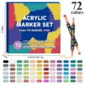 Ensemble de marqueurs acryliques à double pointe avec 72 couleurs vives pour le dessin. - Feutres à double pointe de 72 couleurs en boîte empilable