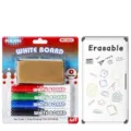 4-color erasable whiteboard marker set including 1 eraser in blister card packaging - 4 Markers and 1 Eraser