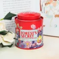 Lattina di tè in banda stagnata rossa retrò con grazioso design floreale da fiaba. - Fata del bosco rossa - 04