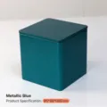 Durable square metallic blue tinplate tea canister with airtight lid, 85x85x85mm size - Teal
