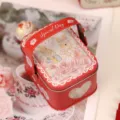 Scatola di latta per caramelle di nozze con manico, grazioso motivo di coniglio per regali. - Scatola portatile coniglietto rosa romantico-09
