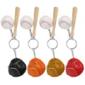 Set of four baseball keychains with wooden bats and colorful miniature leather gloves - 3.5CM White Ball Mix 4 Colors 1pc