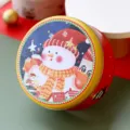Boîte ronde de Noël en métal, boîte à biscuits rouge et jaune avec un joli motif de bonhomme de neige. - Bonhomme de Neige de Noël (C01)