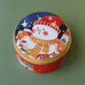 Boîte ronde en métal pour biscuits de Noël avec motif de bonhomme de neige et emballage - Bonhomme de neige de Noël - C01