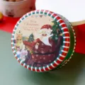 Boîte ronde de Noël avec impression de Père Noël, idéale pour biscuits et bonbons. - Vieil Homme et Cerf (C03)