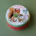 Boîte ronde en métal de Noël pour biscuits, joli emballage cadeau avec motif écureuil. - Lapin de Noël - C03