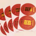 Adesivi dorati doppio felicità cinese per sigillare scatole regalo di matrimonio. - Adesivi doppia felicità (10 fogli)