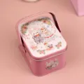 Pink wedding tin gift box with cute rabbit illustration for candy and party favor packaging. - Pink Bunny Wedding Portable Box-15