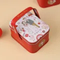 Red wedding candy tin box gift box with handle and cute romantic cartoon design variant. - Western Wedding Portable Box-03