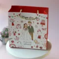 Wedding paper gift bag with cute couple illustration, gold handle, perfect for party favors. - Western Wedding Paper Bag