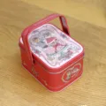 Red tinplate wedding candy gift box with handle and cute cat illustration for party favor. - Crimson Cat Wedding-17