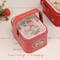 Boîte à bonbons de mariage rouge avec illustration chat mignon, contenant cadeau métal. - Mariage de chat cramoisi-17