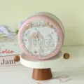 Scatola di latta goffrata rotonda con coniglio e orso dipinti a mano per biscotti - Sogno di Pomeriggio Rosa(34) / Taglia S