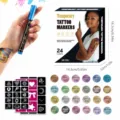 Set de 24 rotuladores de tatuaje temporal con plantillas para pintura corporal DIY en fiestas - Juego de 24 bolígrafos de tatuaje