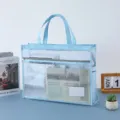 Light blue transparent mesh tote bag large capacity document storage handbag casual bag - Blue