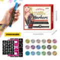 Temporary tattoo marker set with 18 colors, stencils and box for kids body art. - 18-Color Tattoo Pen Set