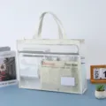 Transparent multi-functional handbag large capacity waterproof document storage bag with handle. - White