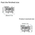 Dimensional diagram for waterproof bathroom wall sticker with funny quote text - Comfort Slogan (HOME is where YOU POOP MOST comfortably) / Style KSC162A (20x30cm)