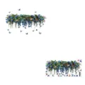 Detail view of blue flower basket wall stickers showing finished and received sizes - Blue Rose Flower Butterfly (KSJ-180)