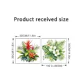 Detailed size view of two 30cm tropical plant and floral waterproof wall stickers - KSC224A-Tropical Plants / 30x30cm (2 Pieces)