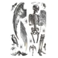 3D silver metallic skeleton holding a rose and angel wings Halloween window stickers - Skull Angel (HTJD92025DS) / 30cm*90cm*2 Static Cling / Silver