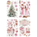 Soft pink Christmas window stickers set featuring Santa, snowman, and snowflakes ornaments - Double-Sided Static Cling / 30cm*45cm (4 Sheets)