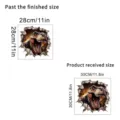 Detailed size guide for 3D dinosaur wall sticker showing 30cm received vs 28cm finished size - Tyrannosaurus Style F (KSC219F) / 30x30cm