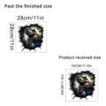 3D visual broken wall dinosaur sticker showing product size 30x30cm and finished size. - Tyrannosaurus Style H (KSC219H) / 30x30cm