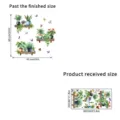 Detail view of green plant glass stickers showing finished size versus received layout size. - KSJ178D