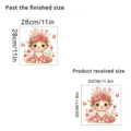 Detailed size comparison for cartoon cat wall decal showing finished and received dimensions - Cat with Pink Flowers (KSC174C) / 30x30cm in Bag