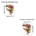 Detailed size guide for cat on lamppost wall decal showing finished and received sizes. - Street Lamp Floral Vine Cat Style C (KSC183C)