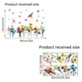 Detail view of floral and bird static cling window decals with size measurements - Static Parrot Vase (KSJ-176) / 40x60cm
