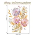 Elegant 3D embossed floral wall sticker with purple flowers and gold accents, 32x25cm - Stereoscopic Pearl Floral Style