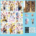 Detailed specifications for Easter bunny static window stickers, 9 sheets, 117 piece set with dimensions - Easter Bunny Daisy Style (KSJ-154)
