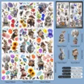 Detailed layout of 9 sheets of Easter bunny static window stickers with dimensions - Easter Bunny Mushroom Style (KSJ-156)