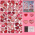 Detailed specifications and layout of 9 double-sided heart static window stickers - Red Heart (KSJ-162) / 9 Sheets