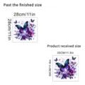 Detailed comparison of product received size and finished application size for butterfly decal - Gradient Purple-Blue Butterfly With Flowers Style (KSC161M) / 30x30cm