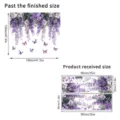 Detailed dimension chart showing finished size and received size for purple flower stickers - Wisteria Butterfly (KSC-148) / 30x90cm x 2 Sheets