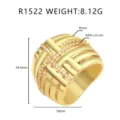 Detailansicht eines Luxus-Messingrings mit AAA-Zirkon, Breite 18 mm, Goldfarben - US Größe 6 / Verflochtener gebogener Stil (R1522)