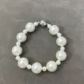 Elegant pearl choker necklace with alternating sized beads and silver magnetic clasp - Bracelet A / White/Silver