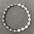 Elegant pearl and silver metallic bead splicing necklace featuring a magnetic clasp - One-Side Magnetic Necklace / Silver/White Spliced
